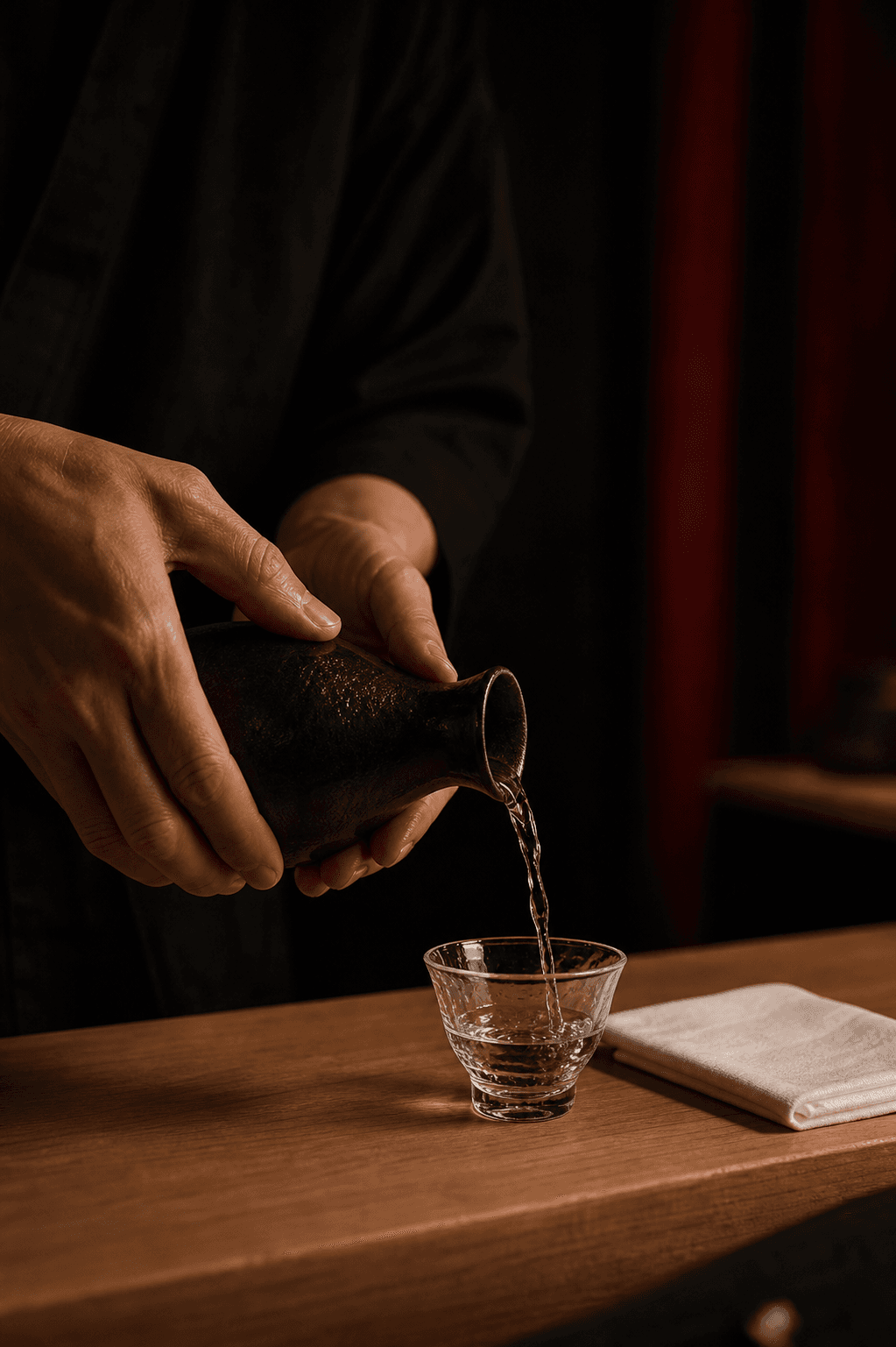 Sake turnat din ceramică neagră la counter